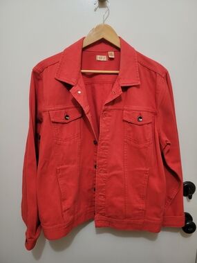 Northcrest Womens Tomato Red Jean Jacket with Button Front - Size XL